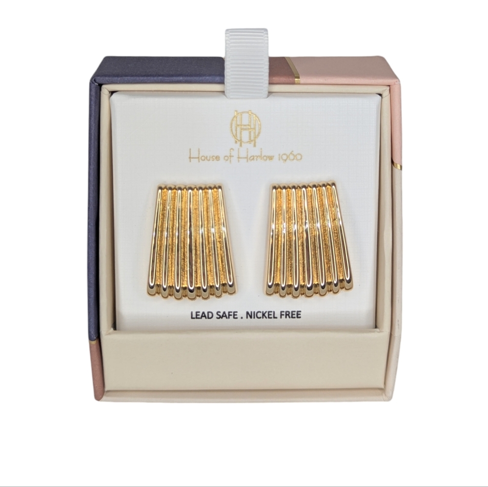 ๐๐ House of Harlow 1960 Gold Ridged Earrings - Picture 1 of 5
